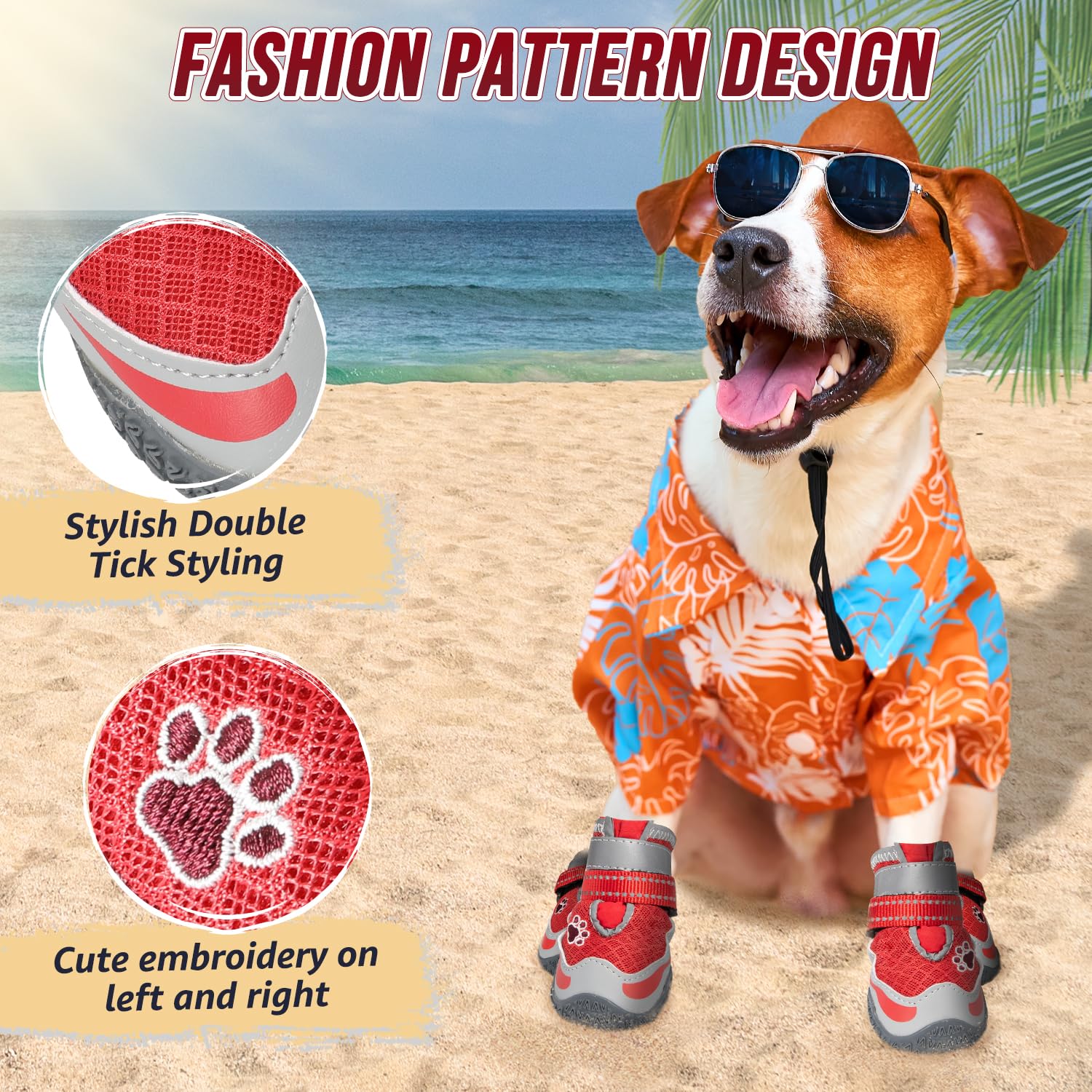 Lukovee Dog Shoes For Large Small Medium Dogs, Breathable Dog Booties For Summer Hot Pavement, Adjustable Anti-Slip Rubber Paw P